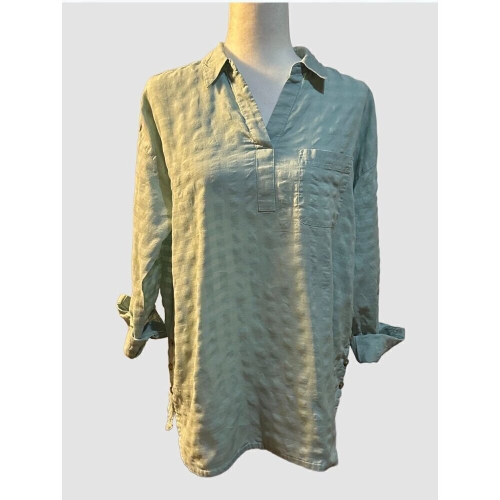 J. Jill Women’s Medium Tunic Top – 100% Cotton – Roll Tab Sleeve – Seafoam Green